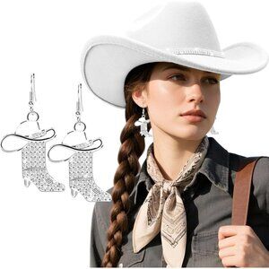 Women's White Western with Braided Band Buckle Classic Fedora Felt Cowboy Hat